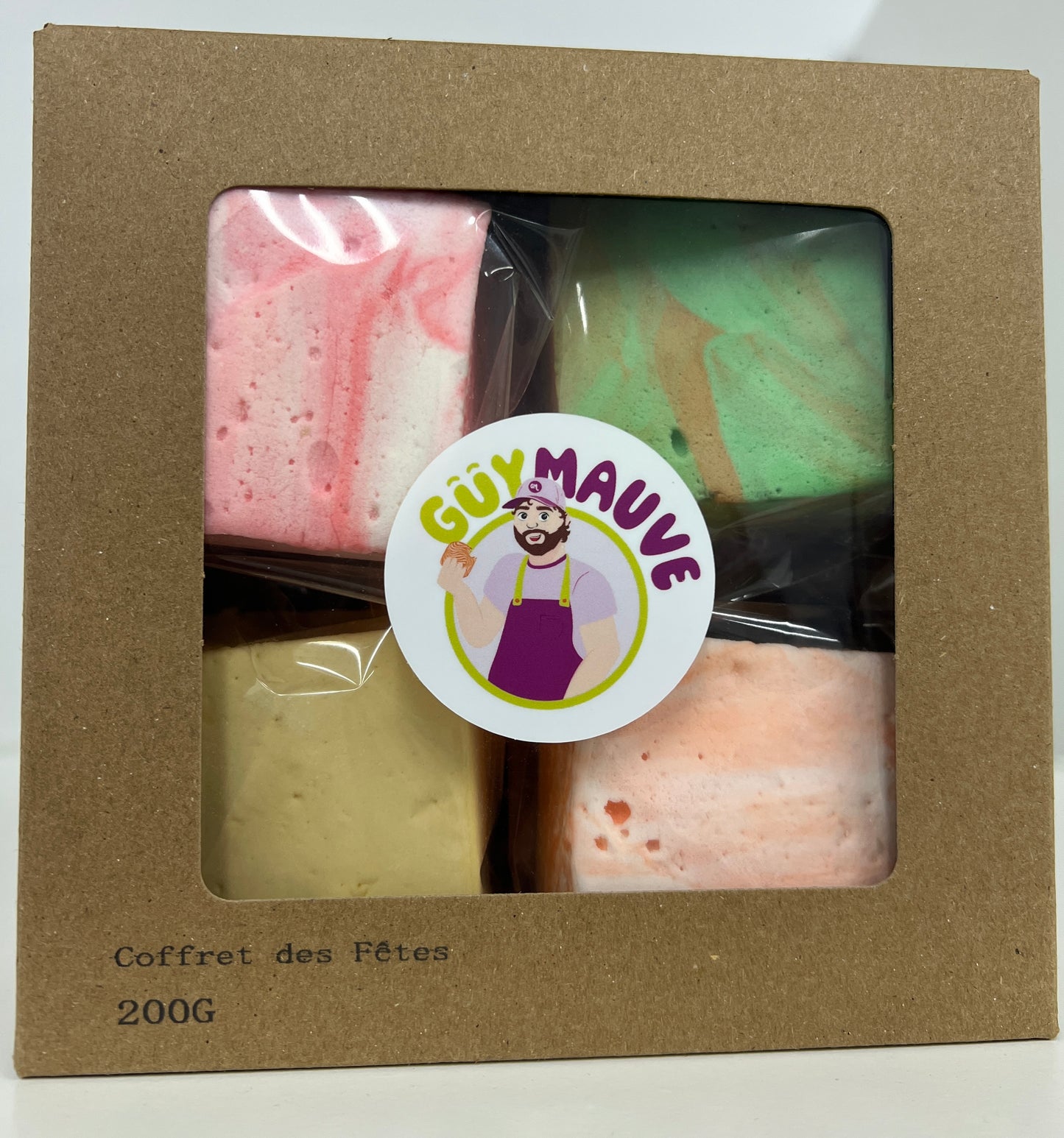 Coffret guimauves des fêtes Guymauve - 4 saveurs festives : choco-menthe, canne à bonbon, lait de poule, canneberge-orange
